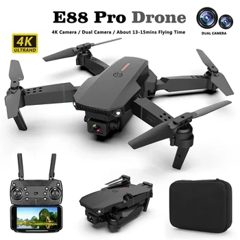 E88 Pro Drone 4k Професионален HD, 4k Радиоуправляеми Самолети С Две Широкоугольными Камери, Дистанционно Квадрокоптер с Глава, Плюшени Хеликоптер