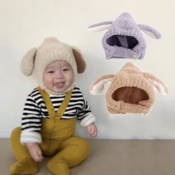 2023 Плюшен детска шапка с уши, есен-зима, топла шапка за защита на ушите, корейска детска шапчица-бини, вълнена шапка за момичета и момчета