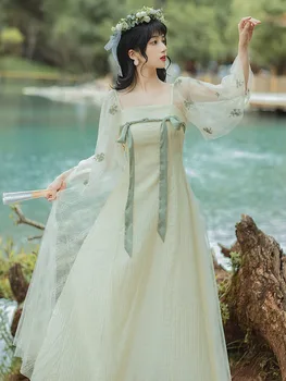 Летни китайски костюми Ханфу за жени, традиционно облекло, елегантно класическо винтажное рокля с дълъг ръкав, подаръци за фестивала