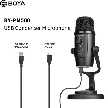 BOYA BY-PM500 USB микрофон Компютри, USB порт Type-C е Смартфон с Микрофон за пеене, подкастинг, видео и аудио студио Mikrofon